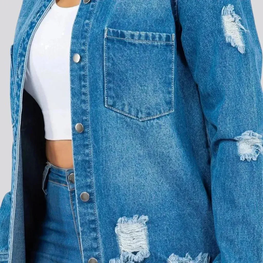 Chic distressed jeans shirt for women