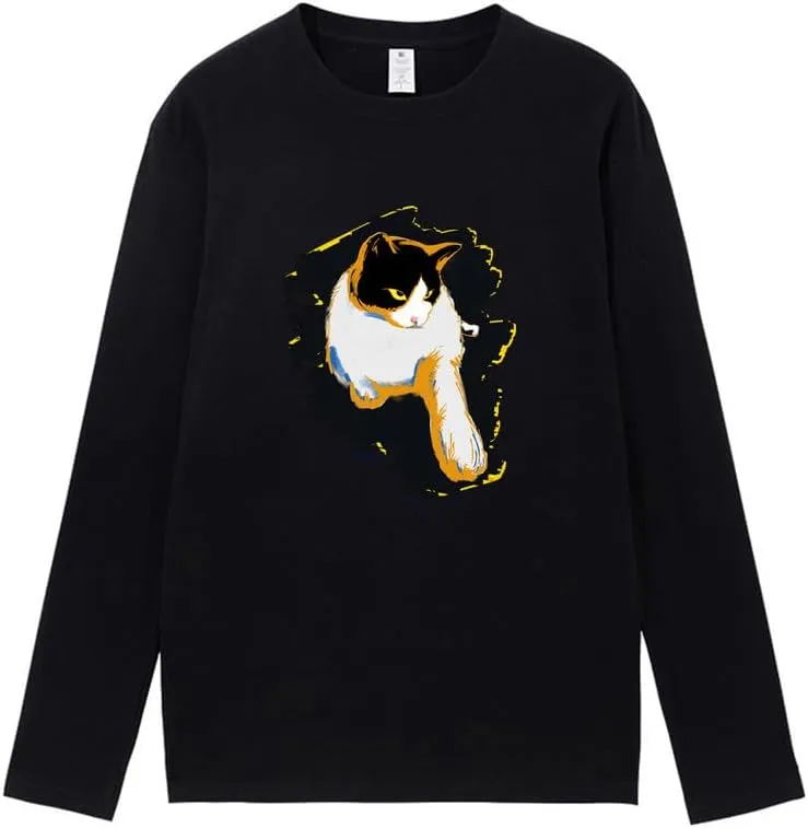 CORIRESHA Teen Cute Cat Crew Neck Long Sleeve Casual Soft Cotton T-Shirt