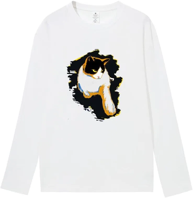 CORIRESHA Teen Cute Cat Crew Neck Long Sleeve Casual Soft Cotton T-Shirt