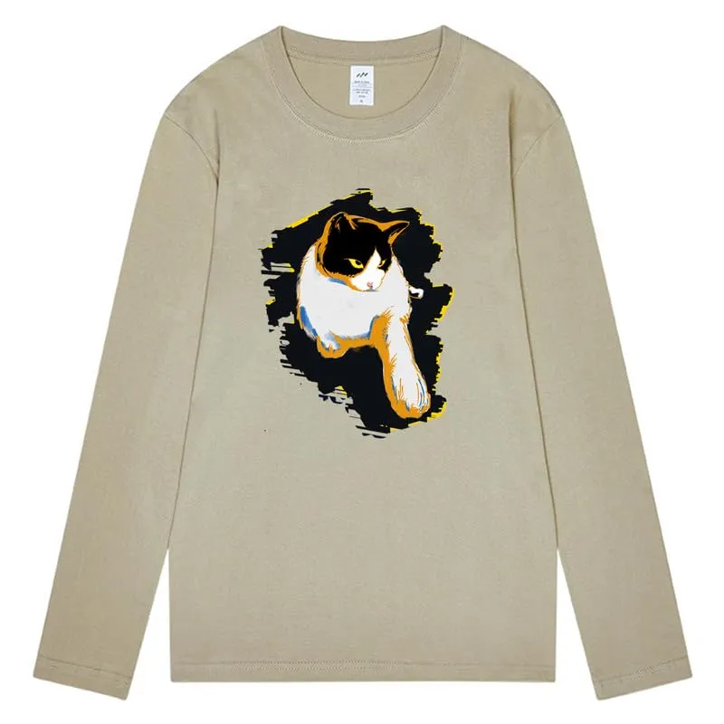 CORIRESHA Teen Cute Cat Crew Neck Long Sleeve Casual Soft Cotton T-Shirt