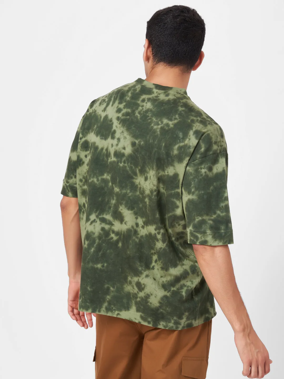 Creamy Green Round Neck Tie-Dye T-shirt