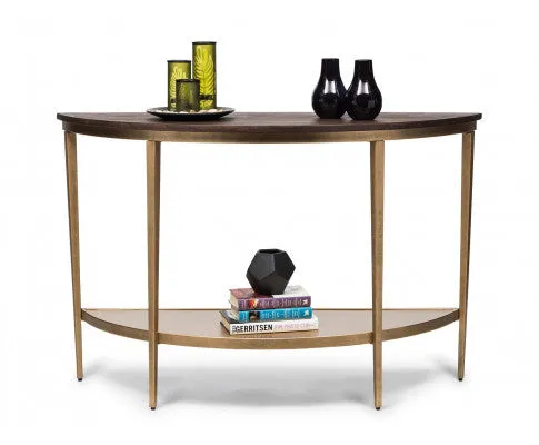 Dark French Brass Half Round Hallway Console Table with Wood Top