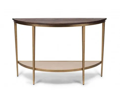 Dark French Brass Half Round Hallway Console Table with Wood Top