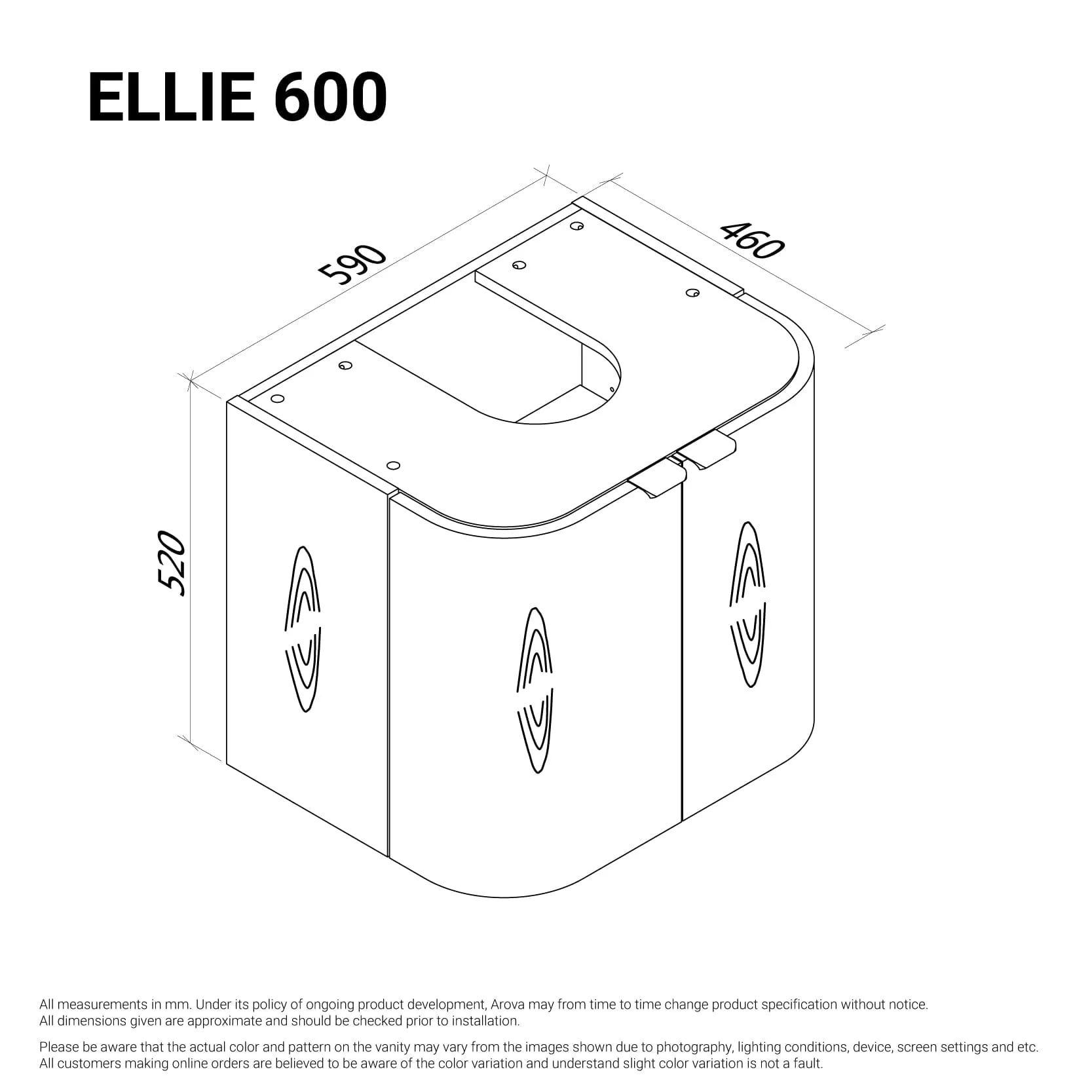 Ellie 600mm Curved Wall Hung Vanity