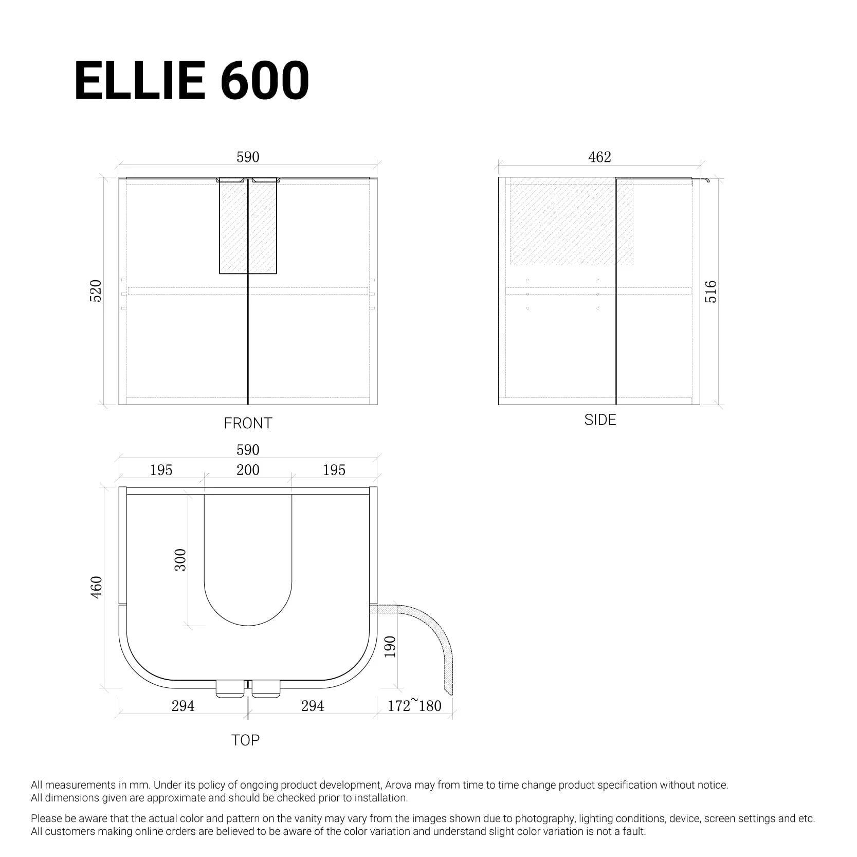 Ellie 600mm Curved Wall Hung Vanity