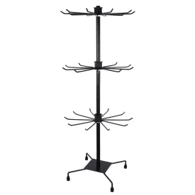 essential 3 Tier Hat Rack Rotating Hat Display Stand Metal Cap Organizer Hat Holder Hooks Retail Display Stand Wigs Storage Rack for Home Store Shop Black