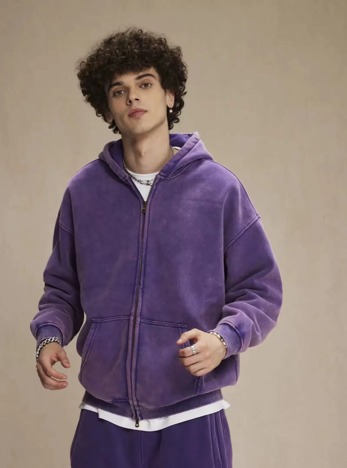 Faded Purple Double Zip Up Hoodie