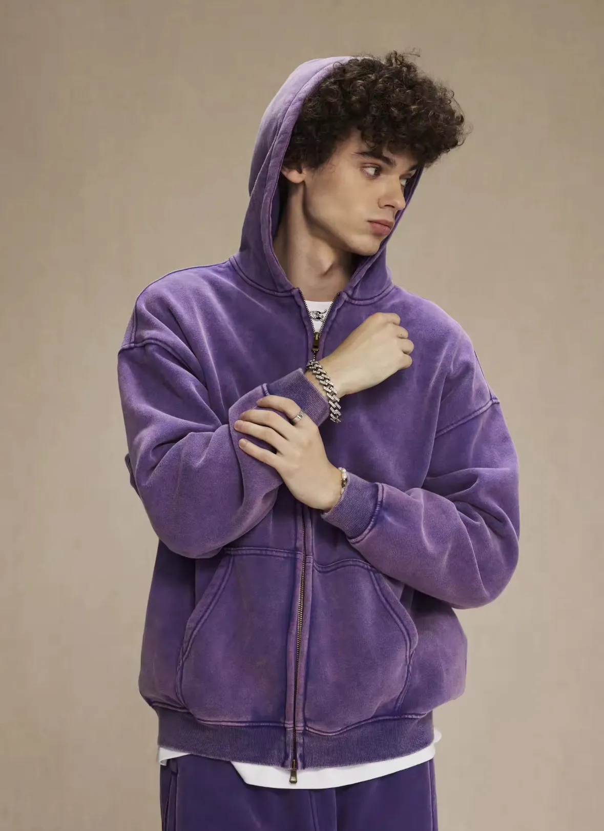 Faded Purple Double Zip Up Hoodie