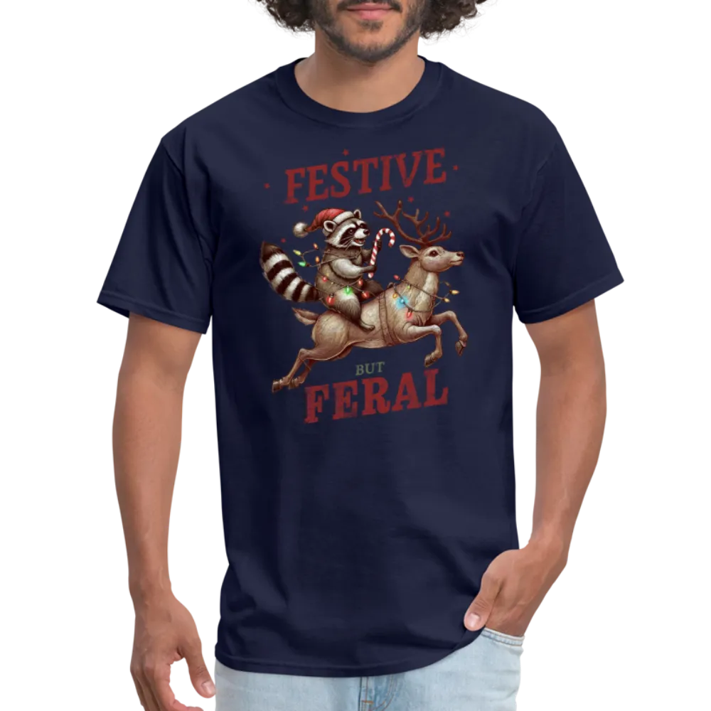 Festive But Feral Raccoon Christmas T-Shirt