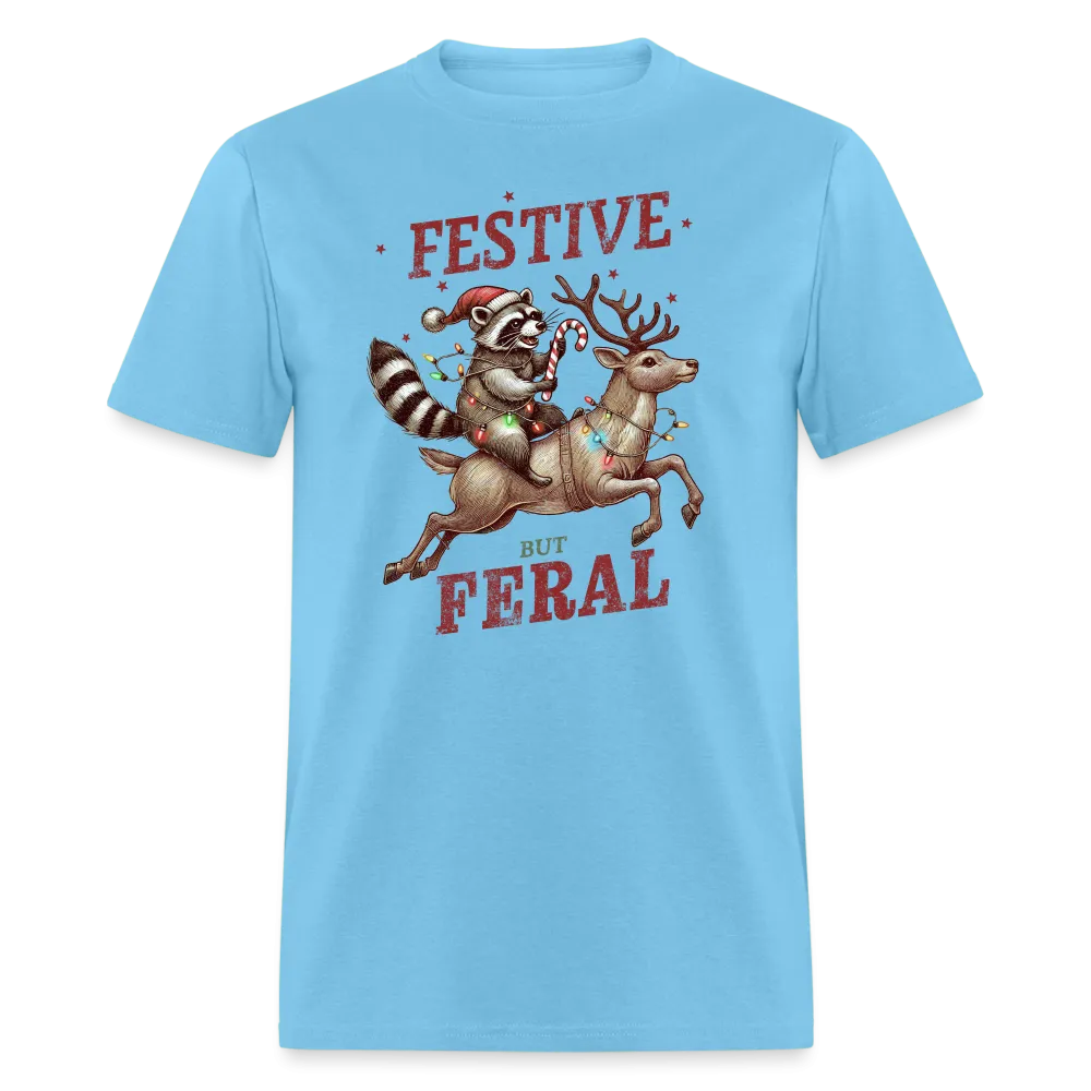 Festive But Feral Raccoon Christmas T-Shirt