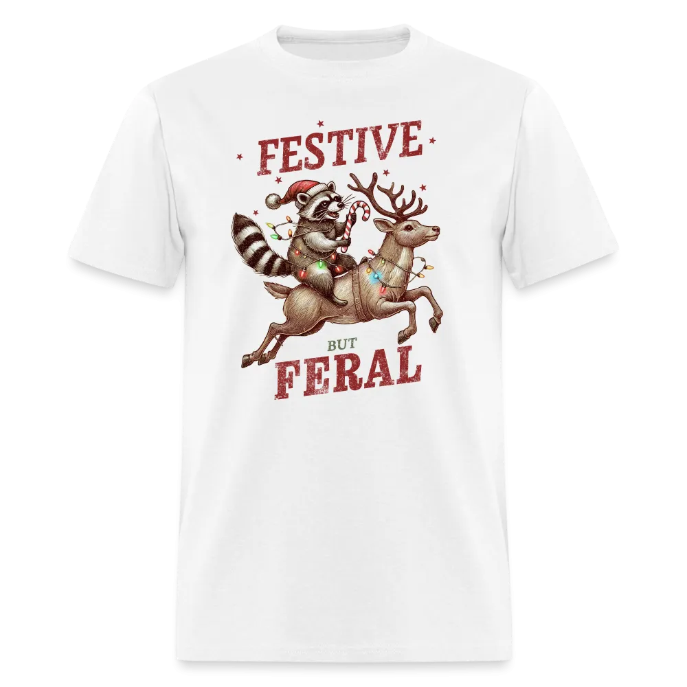 Festive But Feral Raccoon Christmas T-Shirt