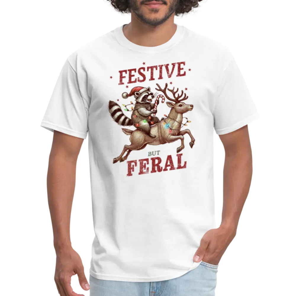 Festive But Feral Raccoon Christmas T-Shirt