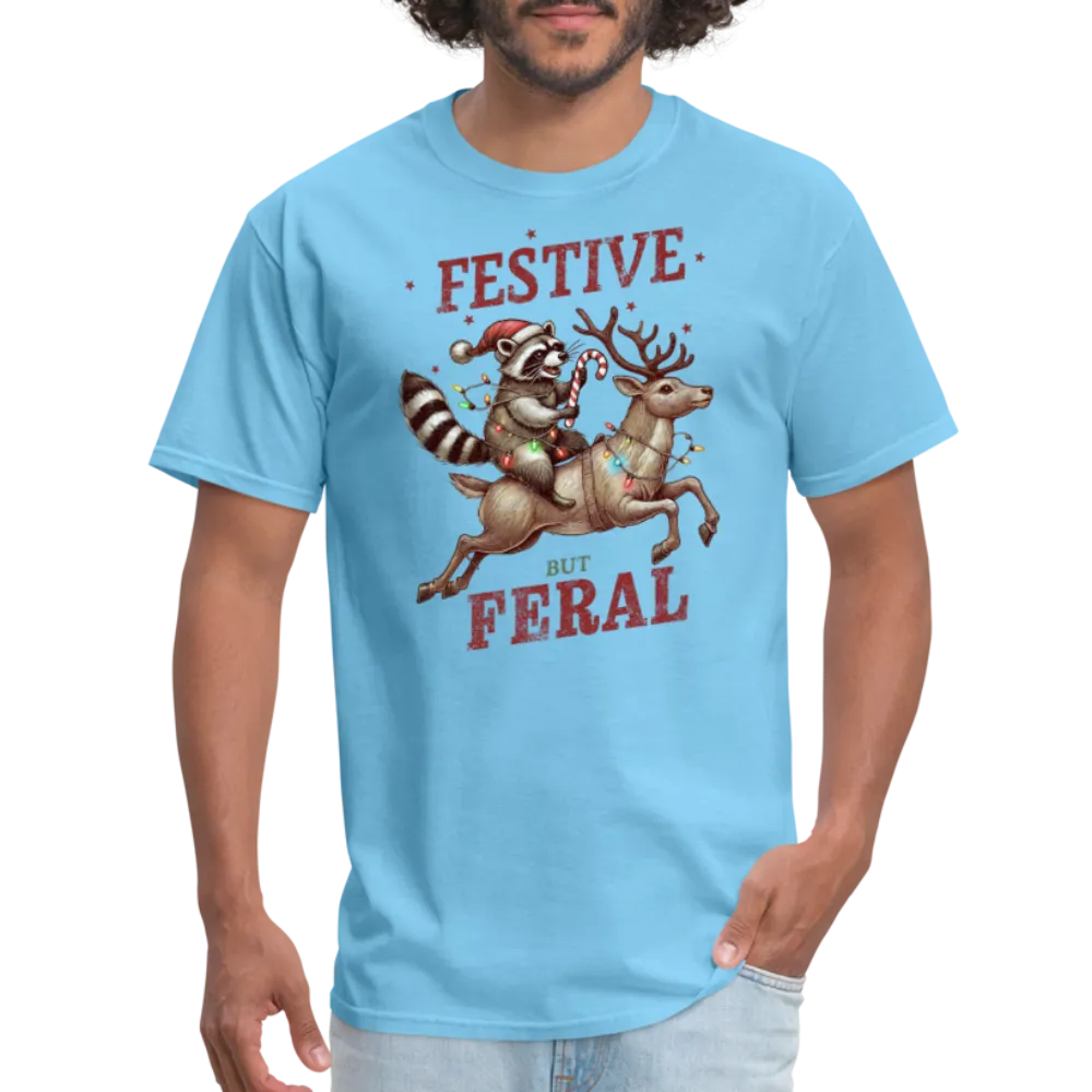 Festive But Feral Raccoon Christmas T-Shirt