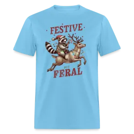 Festive But Feral Raccoon Christmas T-Shirt