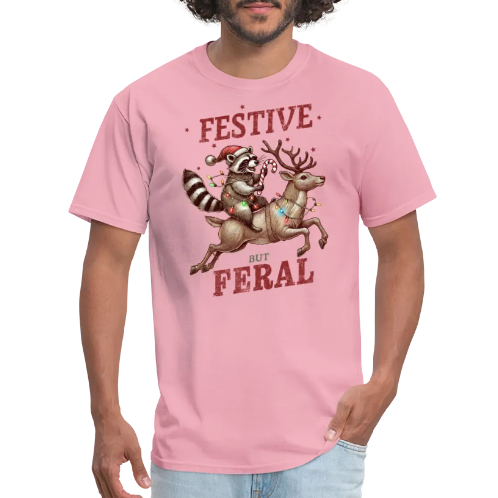 Festive But Feral Raccoon Christmas T-Shirt