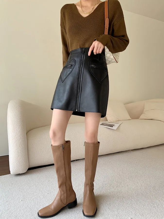 Front Zip Eco Leather Mini Skirt HL3884