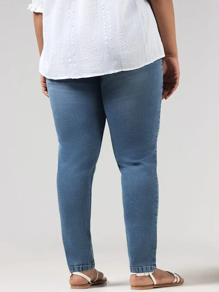 Gia Solid Dark Blue Mid Rise Denim Straight Fit Jeggings