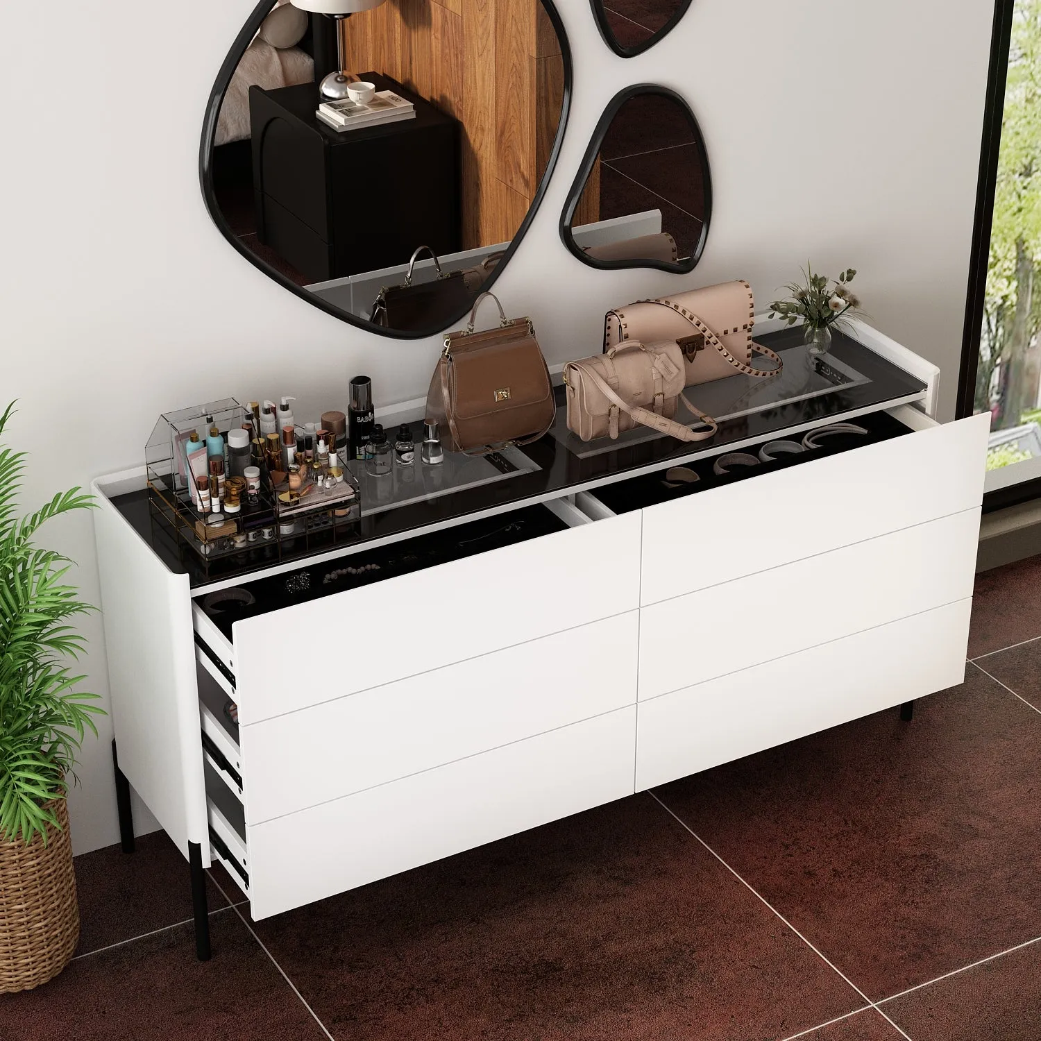 Glass Top Drawer System Dresser Sleek