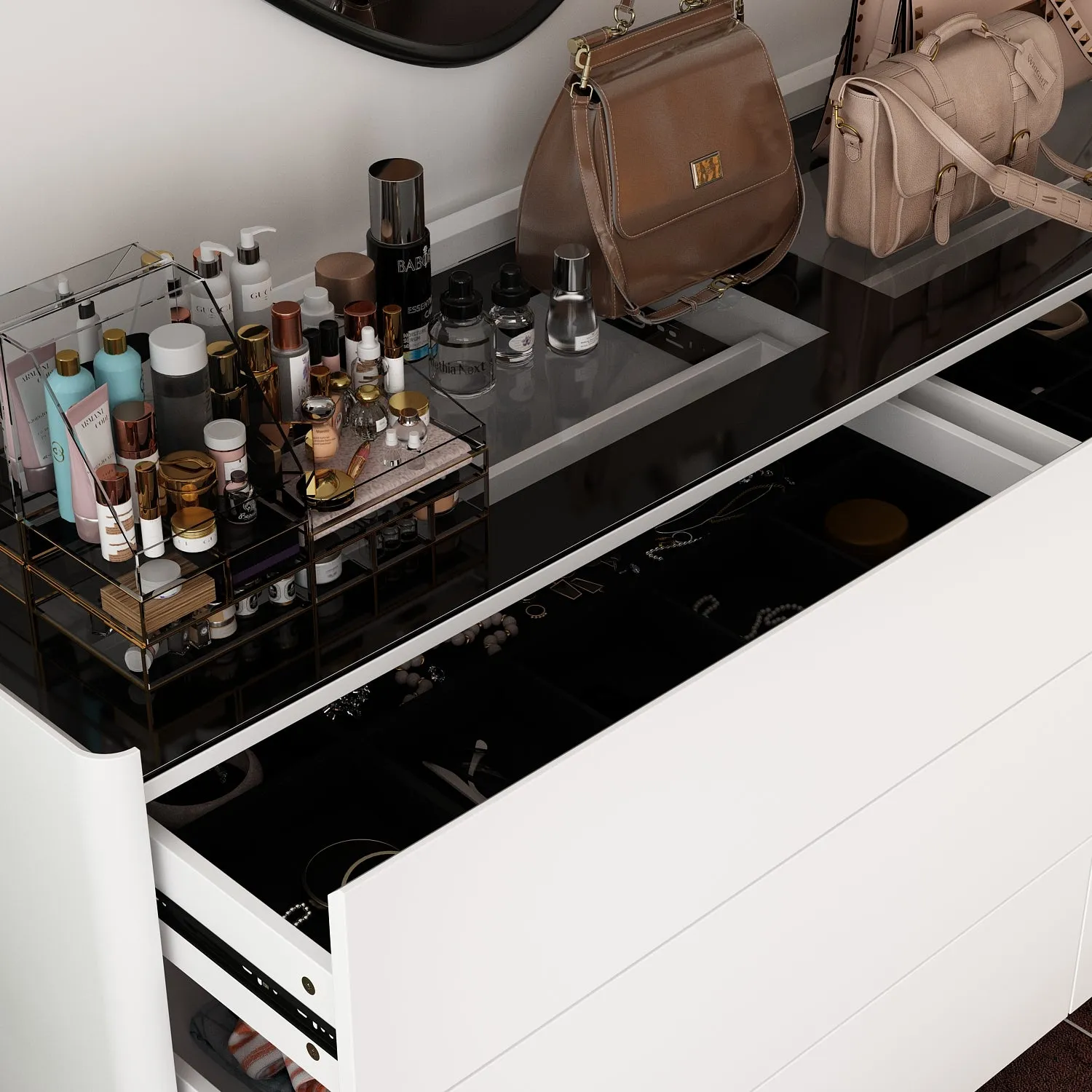 Glass Top Drawer System Dresser Sleek