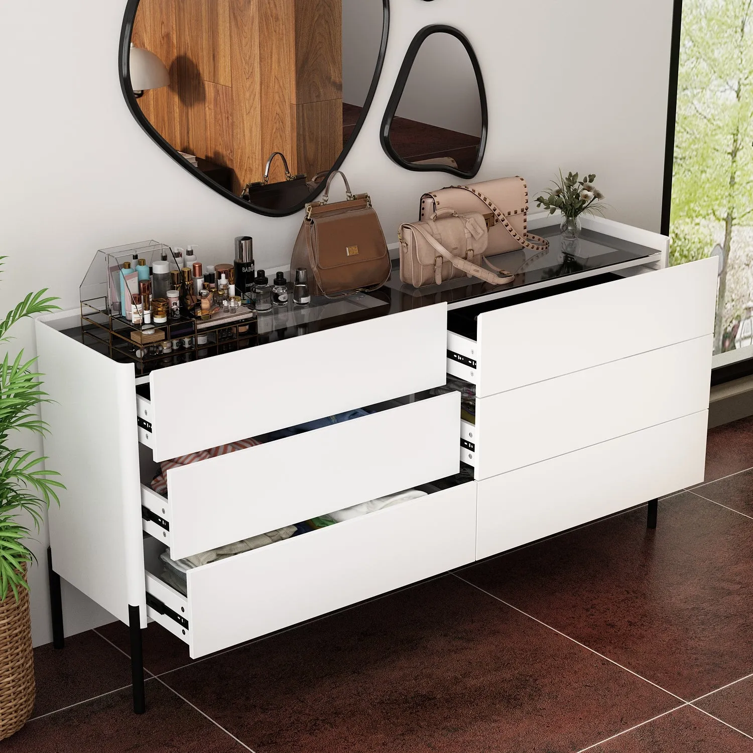 Glass Top Drawer System Dresser Sleek