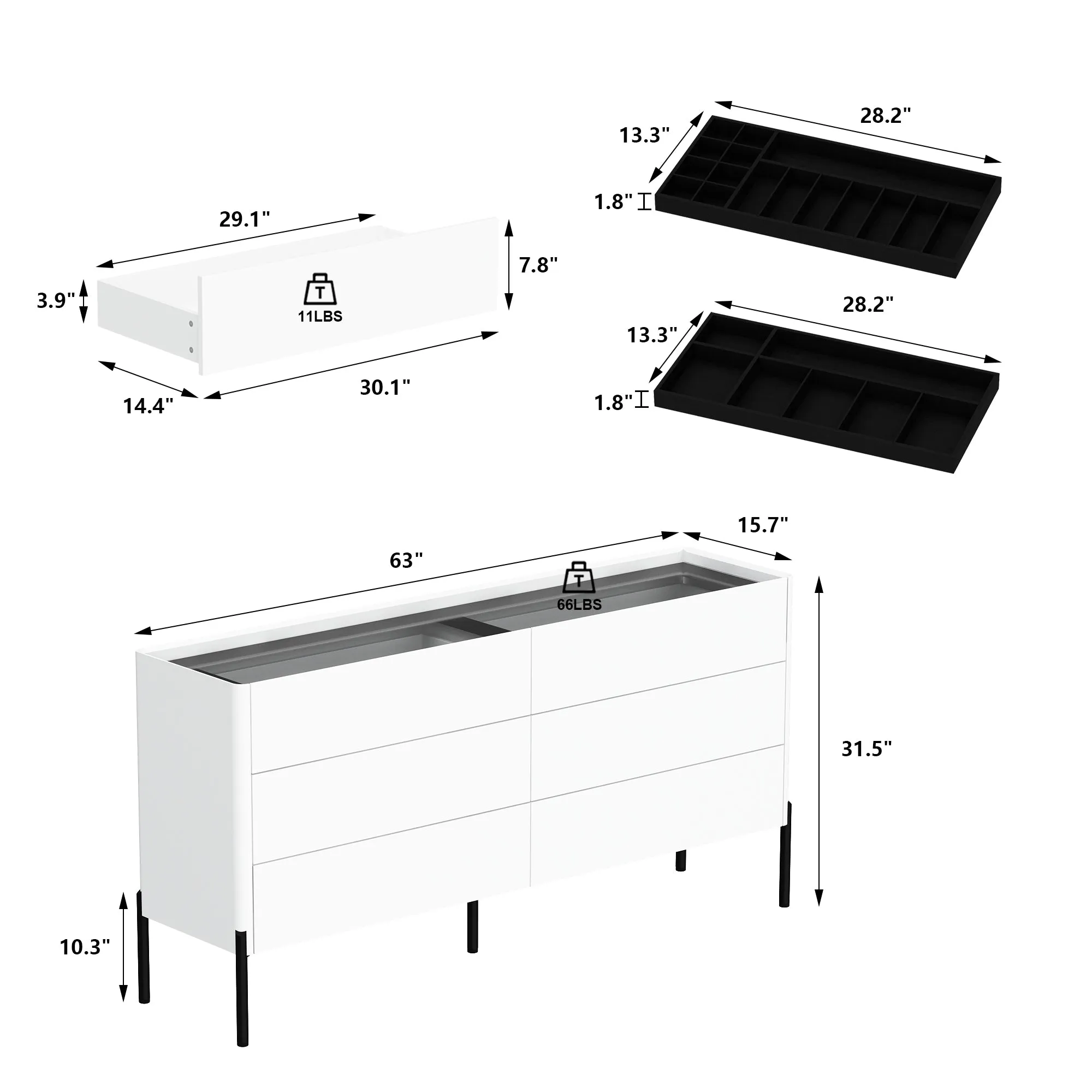 Glass Top Drawer System Dresser Sleek