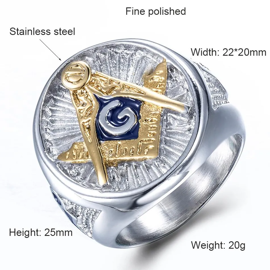 Gold Signet 316L Steel Masonic Ring