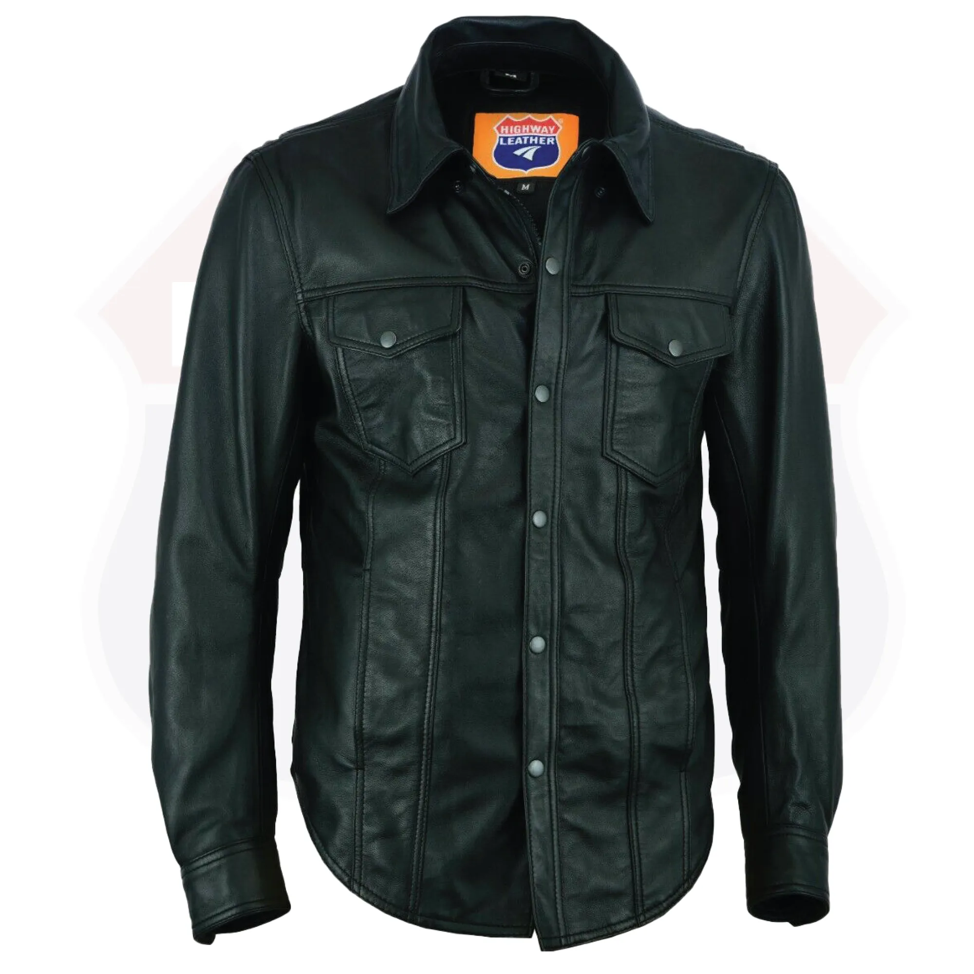 HL10403BLACK Leather motorcycle lightweight shirt - western biker club soft leather shirt