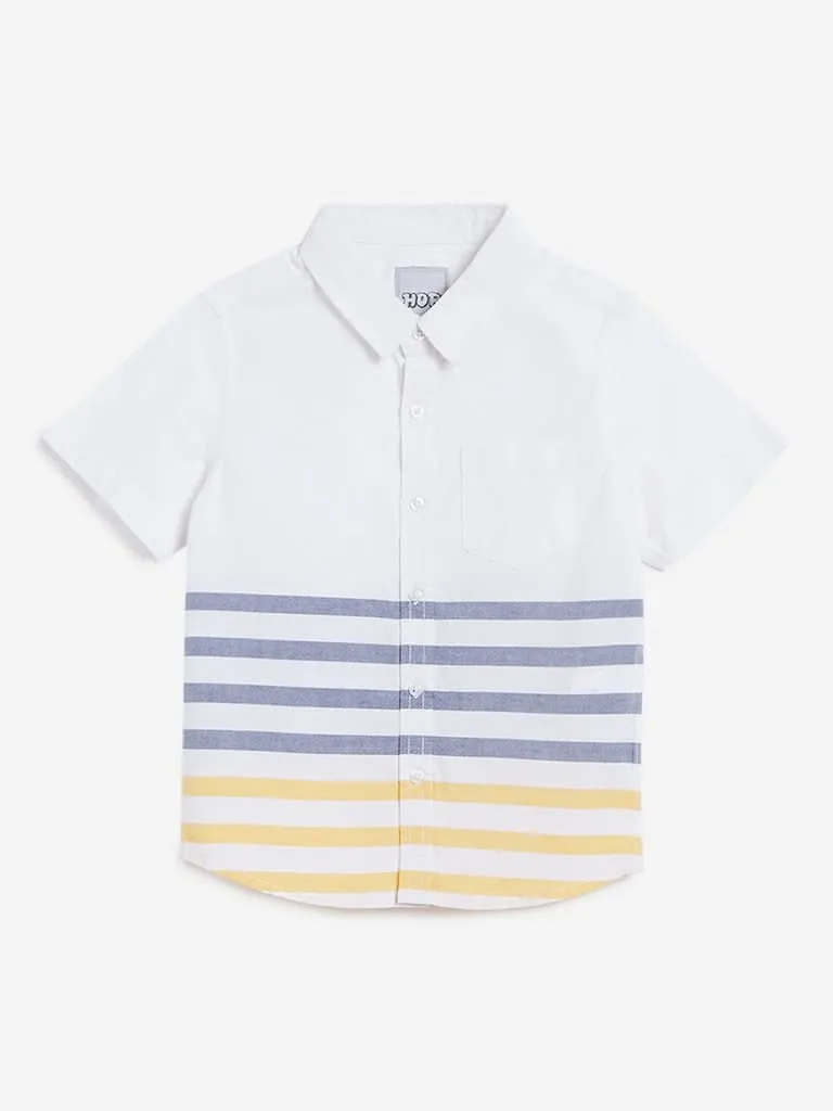 HOP Kids White Striped Cotton Shirt