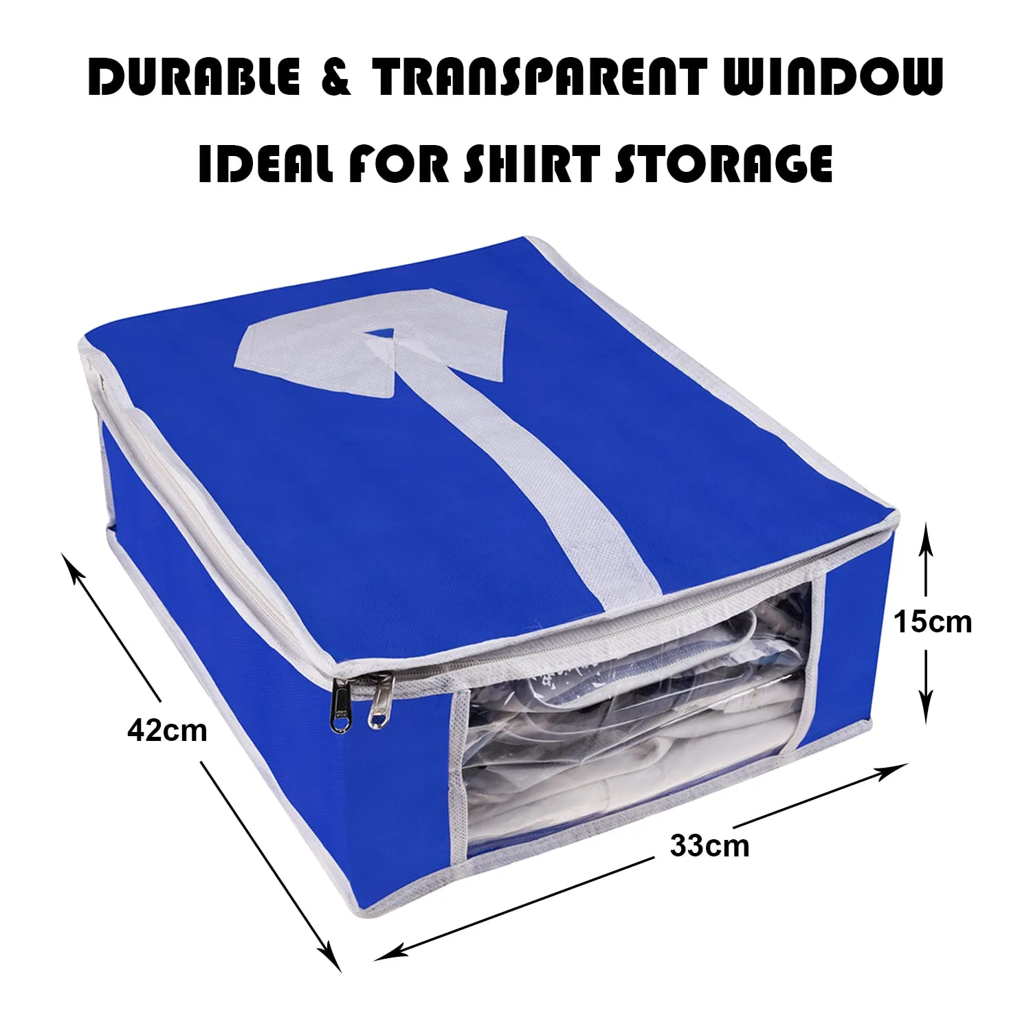 Kuber Industries Shirt Cover | Foldable & Durable Wardrobe Organizer | Non Woven Shirt Organizer for Home & Traveling with Transparent Window | Pack of 3 | Blue