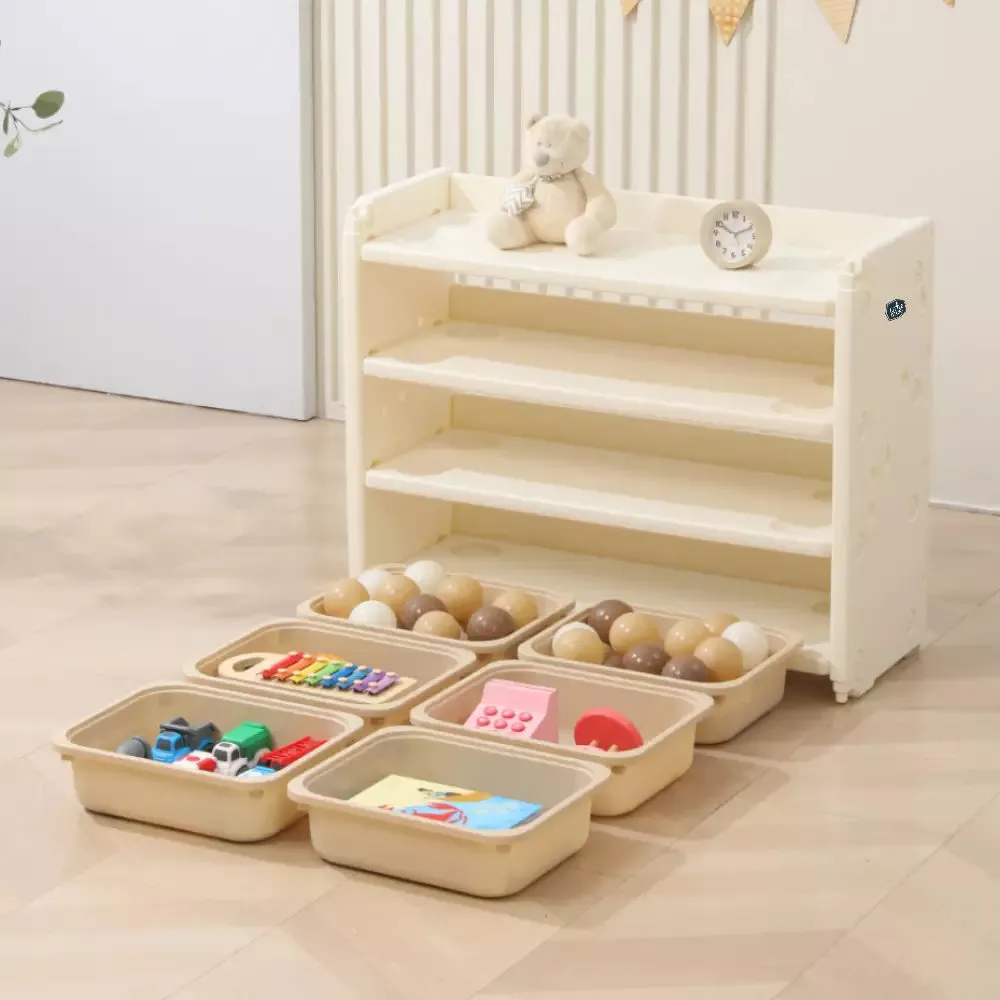 Little Story Kids Toys Storage with 6 Storage Box (Beige White)