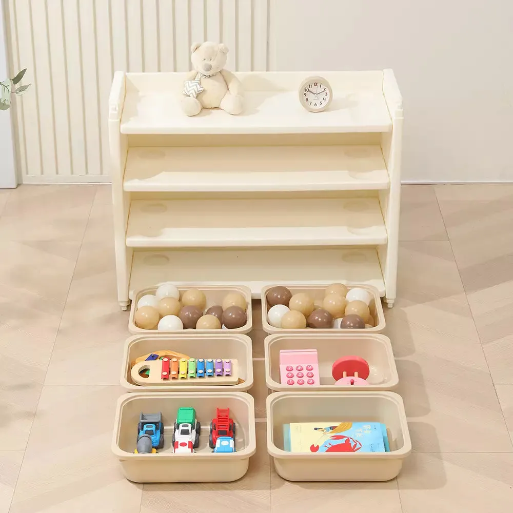 Little Story Kids Toys Storage with 6 Storage Box (Beige White)