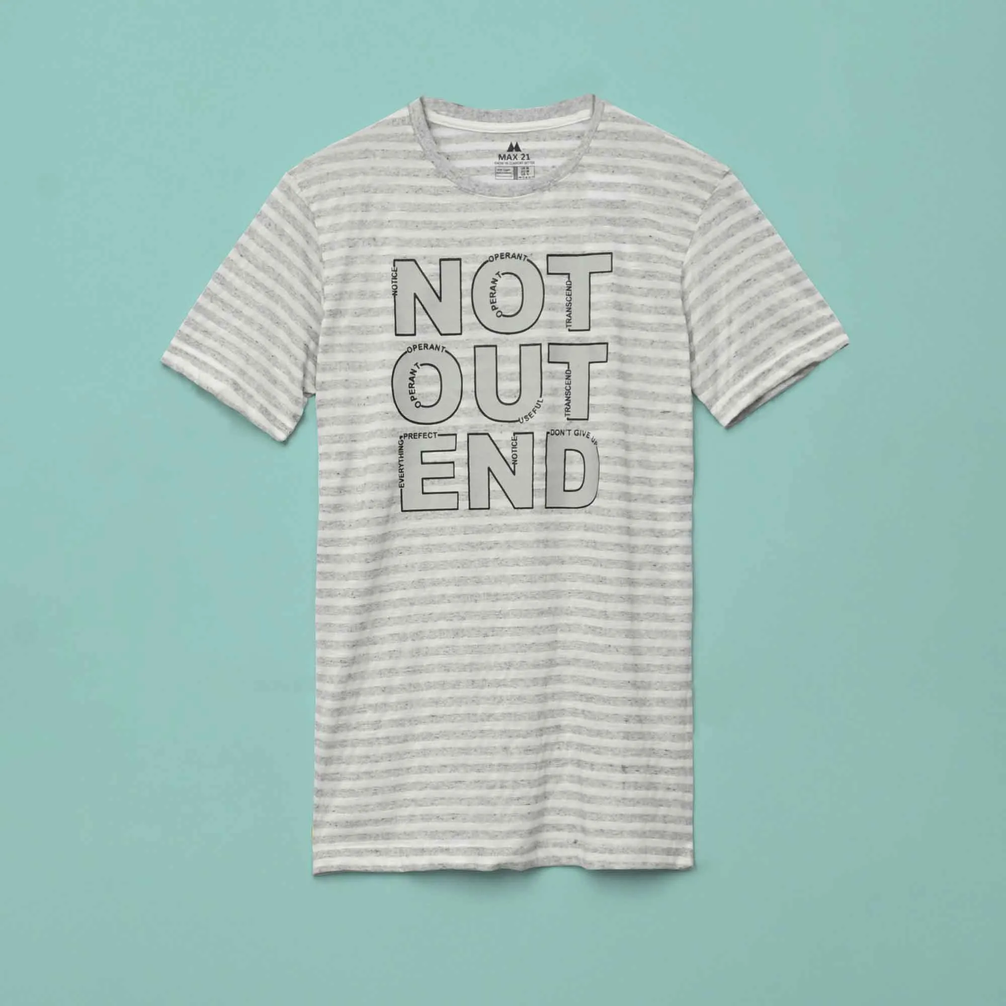 Max 21 Men's Not Out Printed Stripes Style Tee Shirt