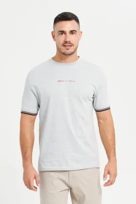 Men Grey Tipped T-Shirt With Logo