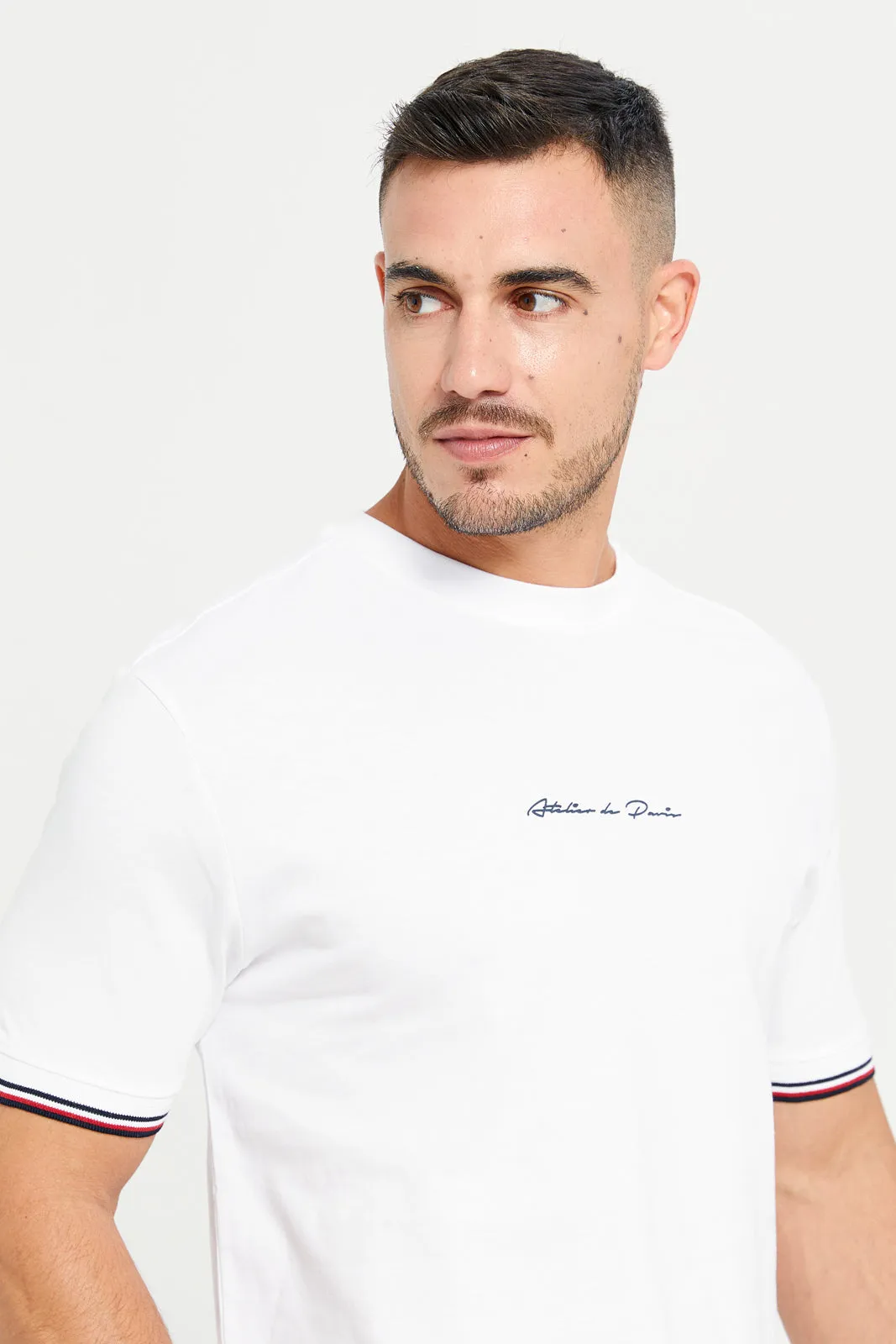 Men White Tipped T-Shirt With Logo