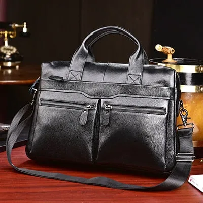 Mens Genuine Leather Business Travel Briefcases Bag