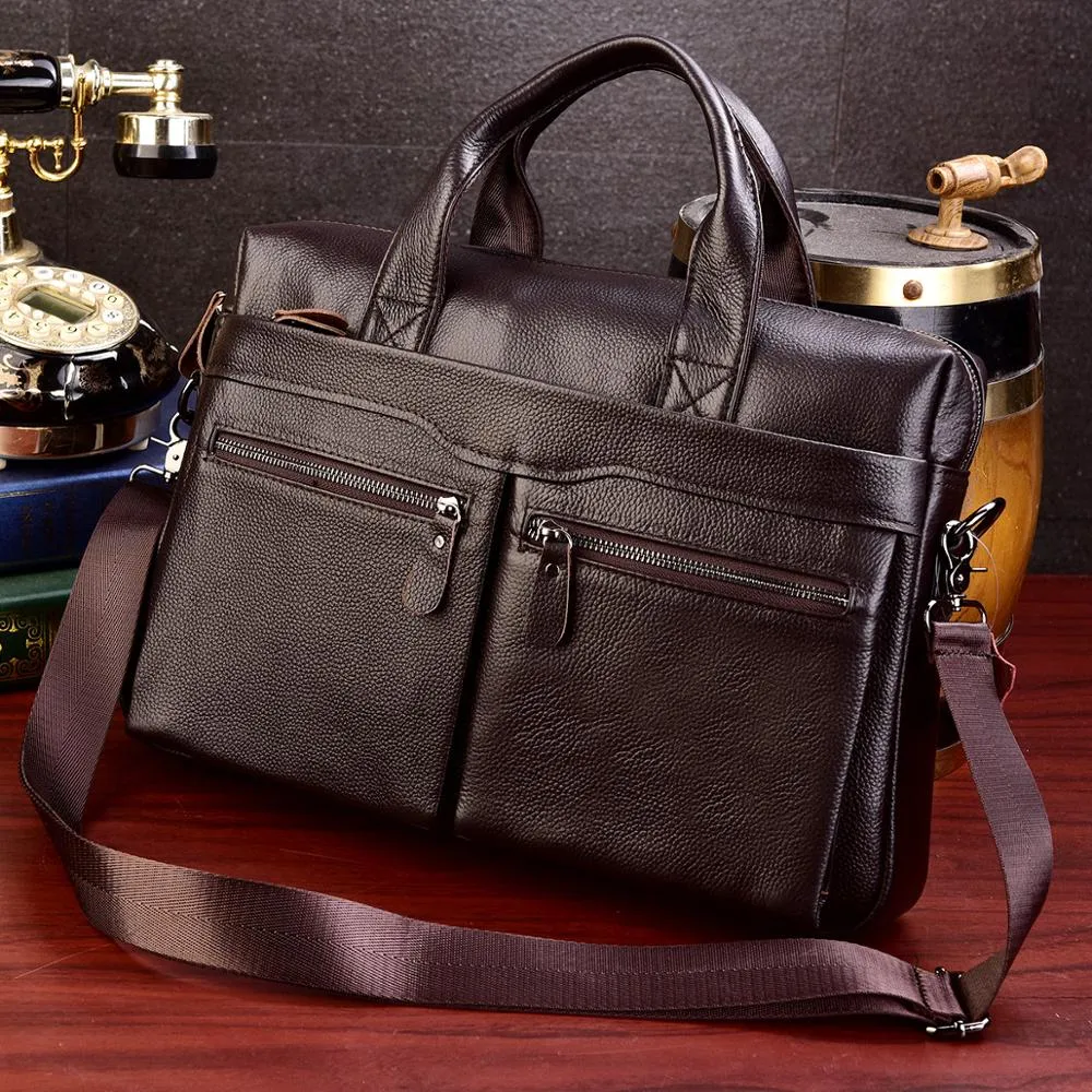 Mens Genuine Leather Business Travel Briefcases Bag