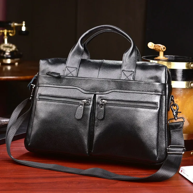 Mens Genuine Leather Business Travel Briefcases Bag