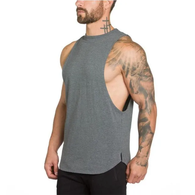 Mens Gym Stringer Bodybuilding Fitness Sleeveless Cotton Muscle Fit Vest