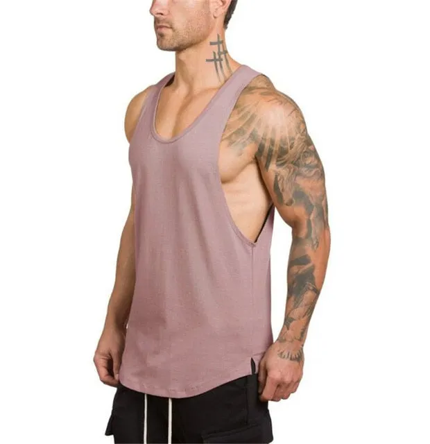 Mens Gym Stringer Bodybuilding Fitness Sleeveless Cotton Muscle Fit Vest