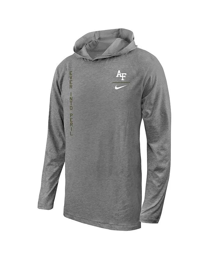 Men's T-shirt with hood and long sleeves Air Force Falcons Rivalry Heather Gray Nike pullover, gray