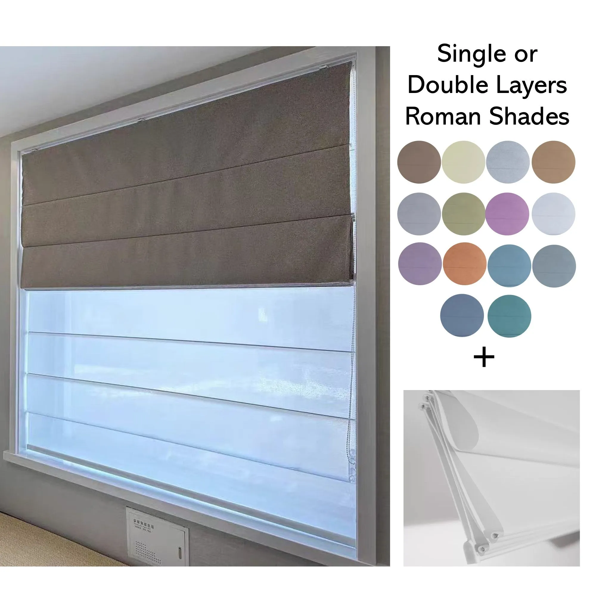 Modern Contemporary Single or Double Layers Window Roman Shade