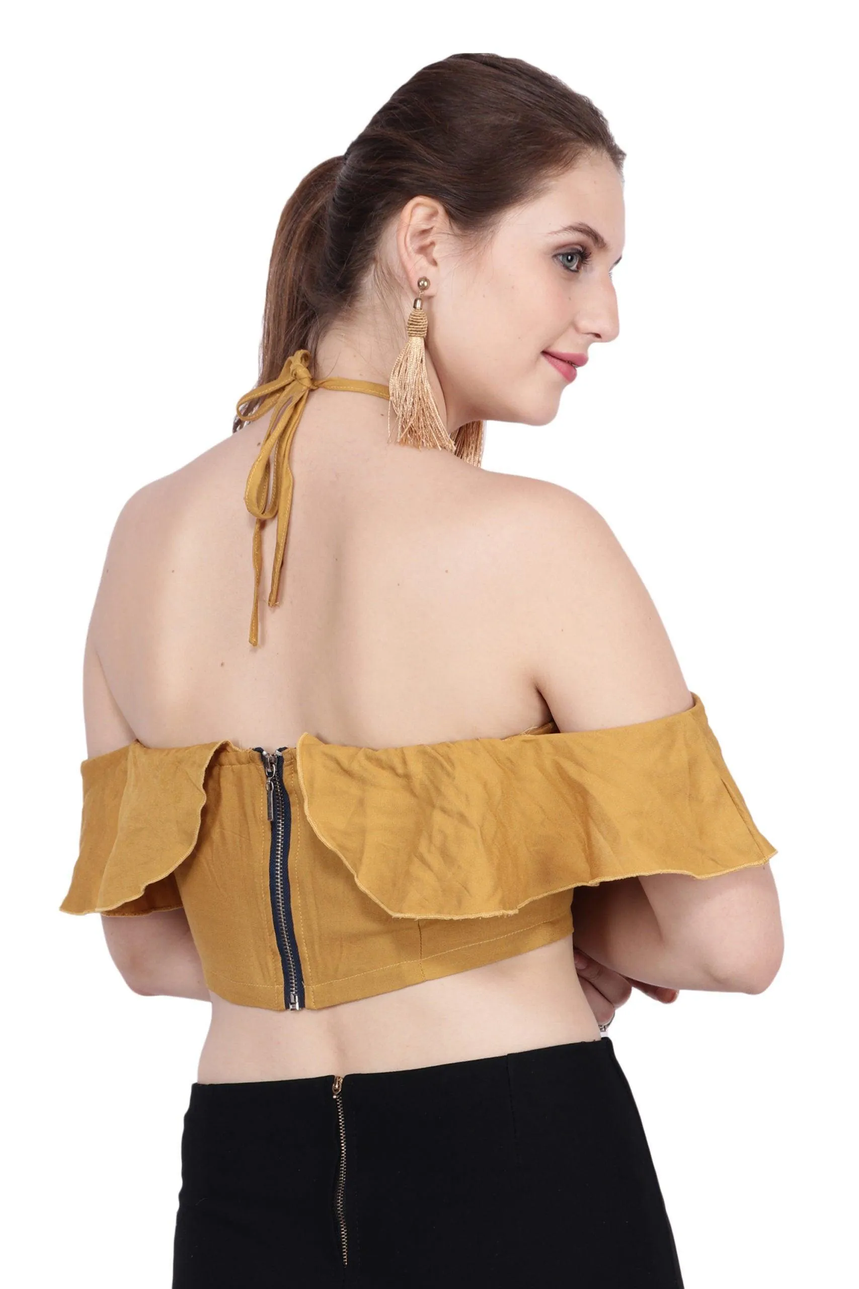 Mustard Solid Flounce Crop Top