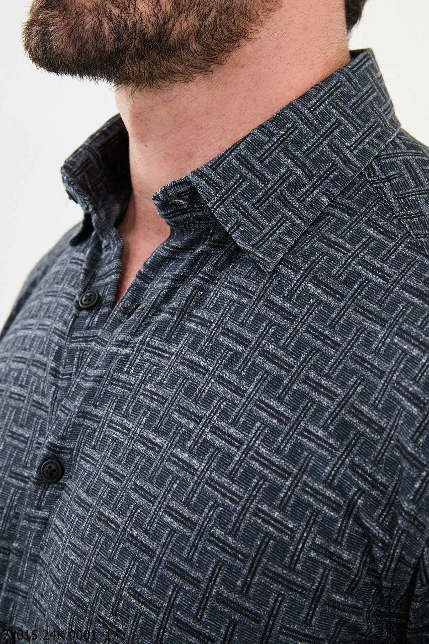 Navy Blue Textured Men's Shirt - Premium Geometric Elegance.