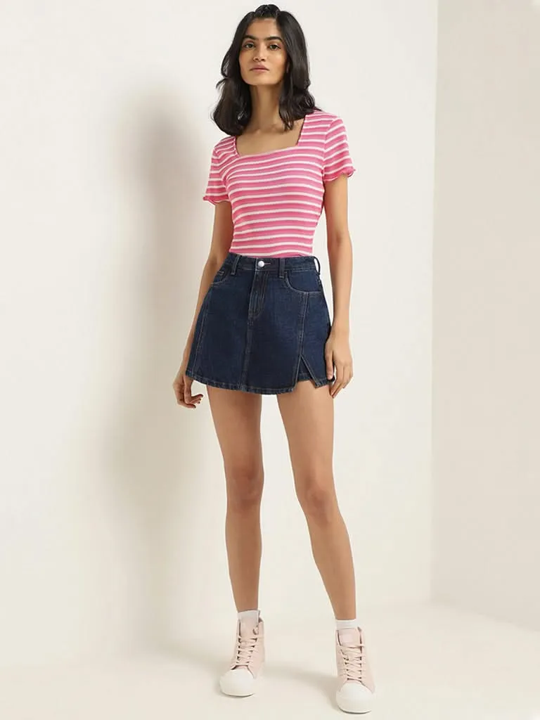 Nuon Pink Striped Cotton Blend T-Shirt