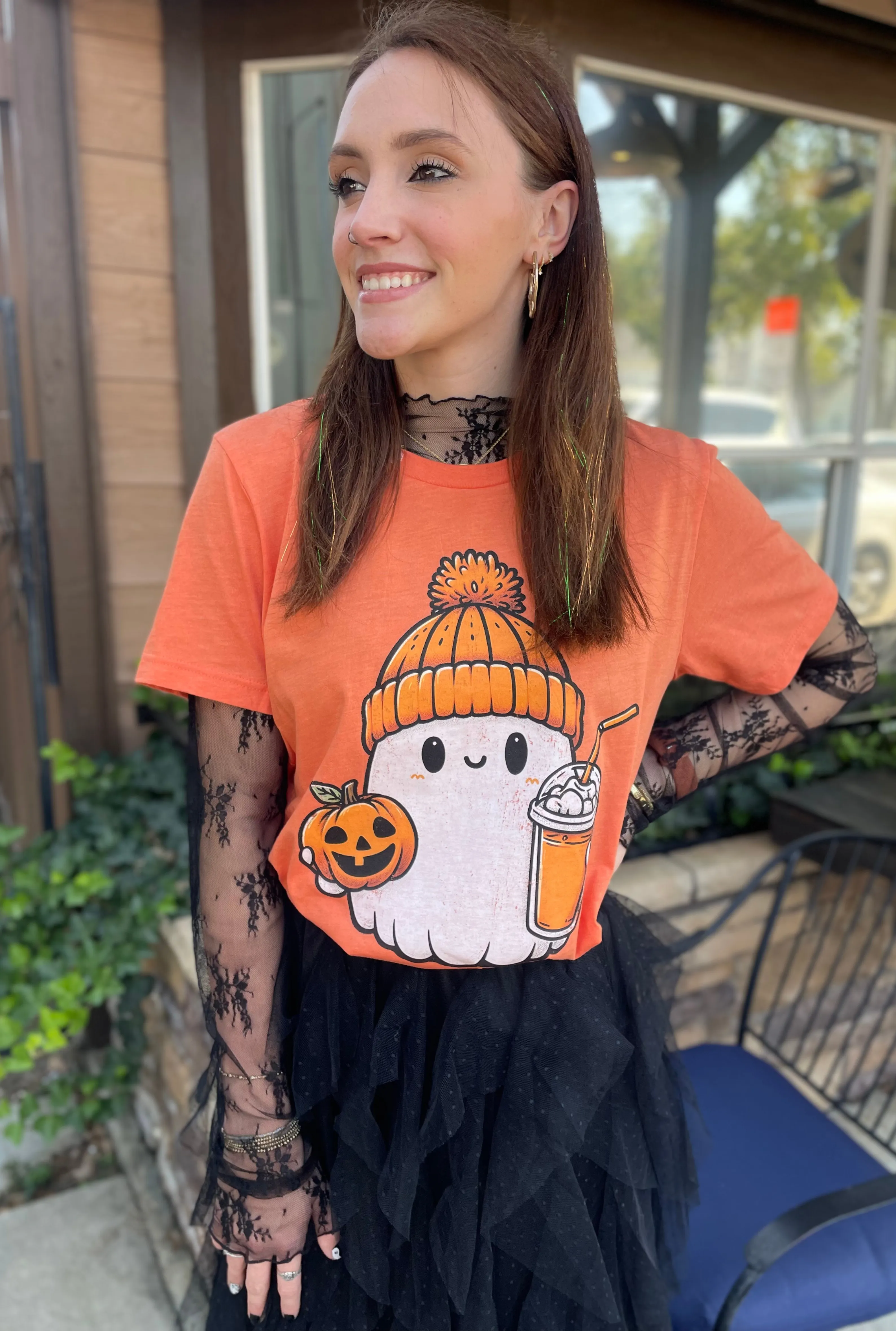 ORANGE HALLOWEEN GHOST TEE