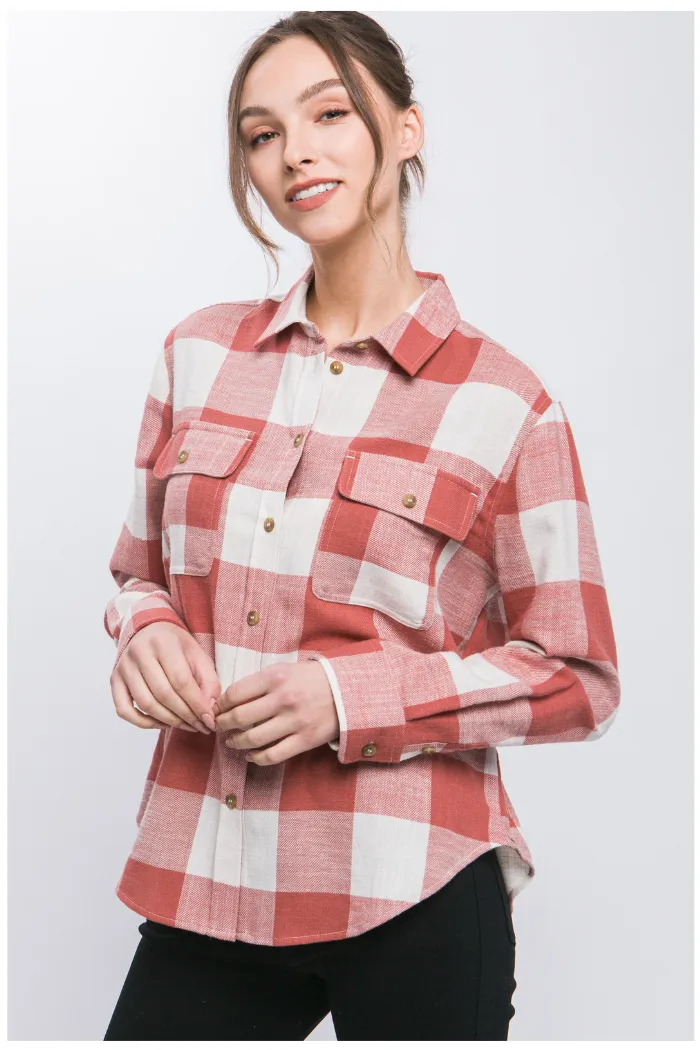 Plaid Collared Shirt With Front Pockets