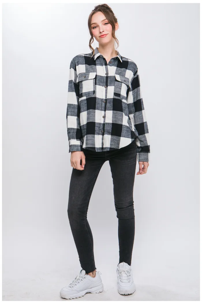 Plaid Collared Shirt With Front Pockets