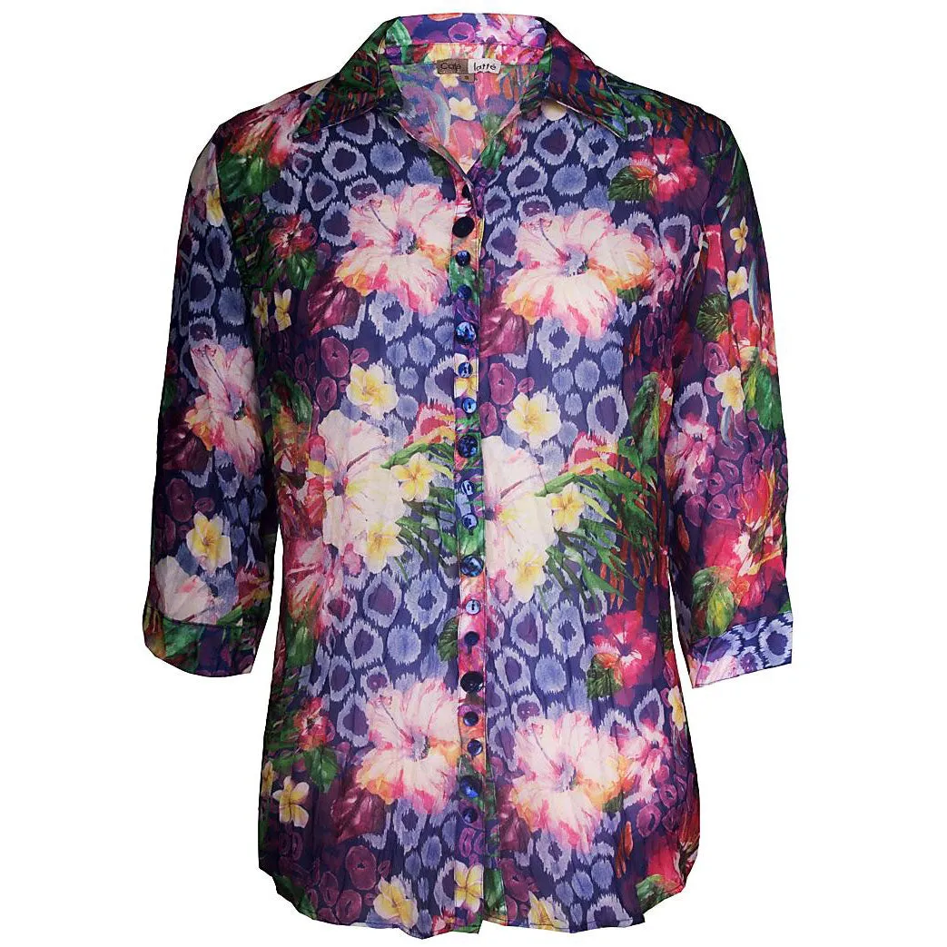 Printed Sapphire Blooms Shirt- Sapphire