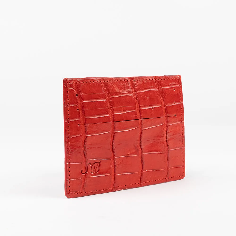 Red Genuine Crocodile Skin Credit Card Case