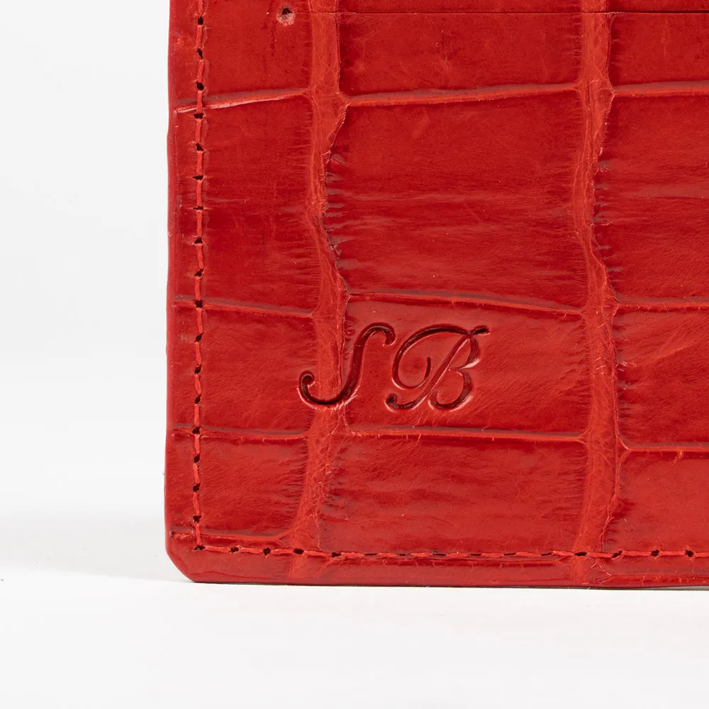 Red Genuine Crocodile Skin Credit Card Case